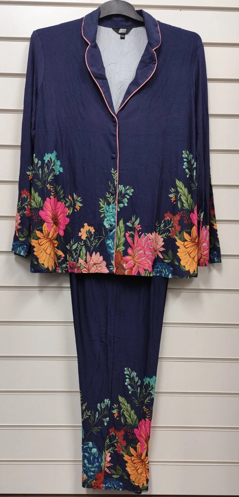 PRETTY SECRETS LADIES PLUS SIZE VISCOSE BLUE FLORAL PYJAMA SET UK SIZES 12-34