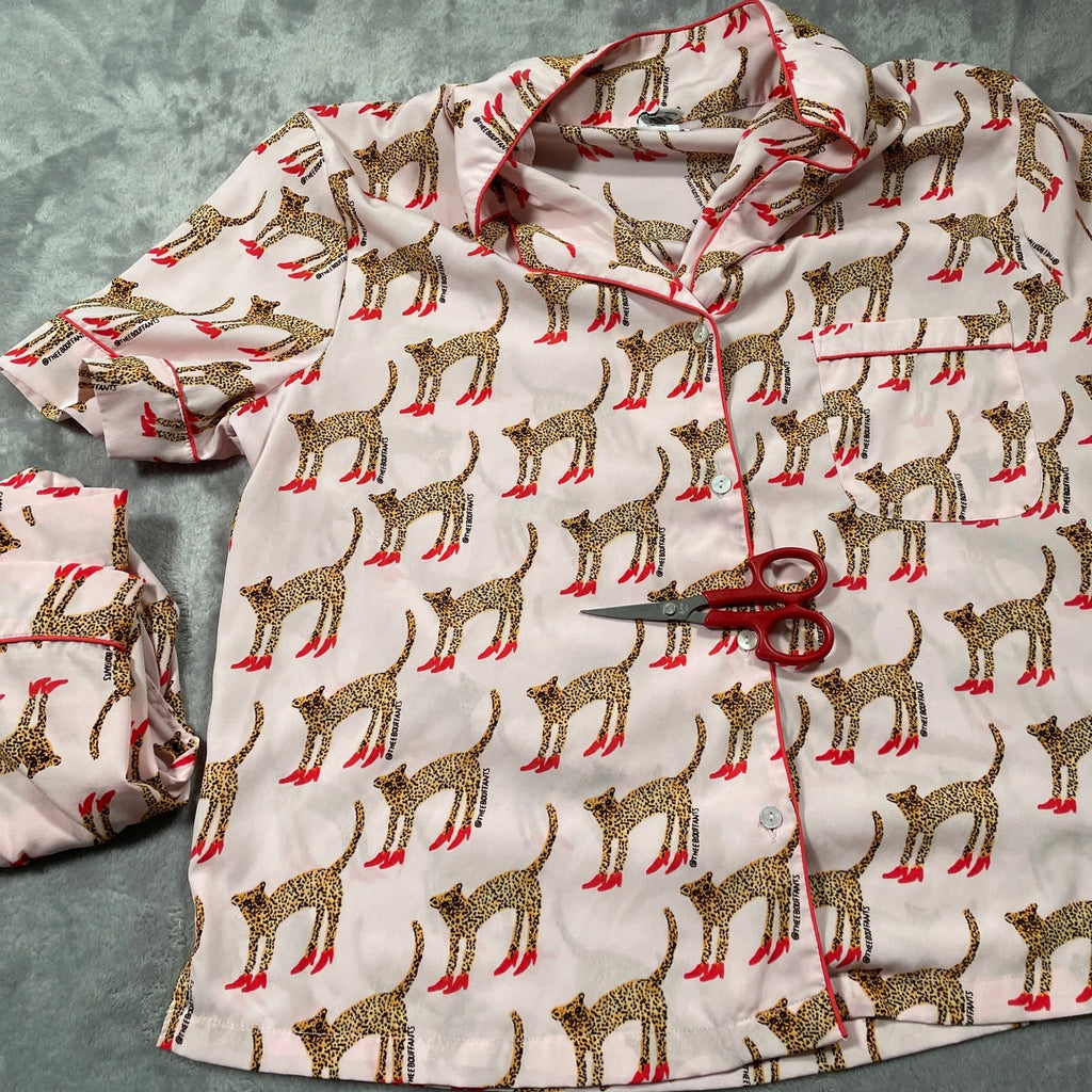 Bouffants Broken Hearts Pajama Set Women Large Pink Cheetah Novelty Sleep Lounge