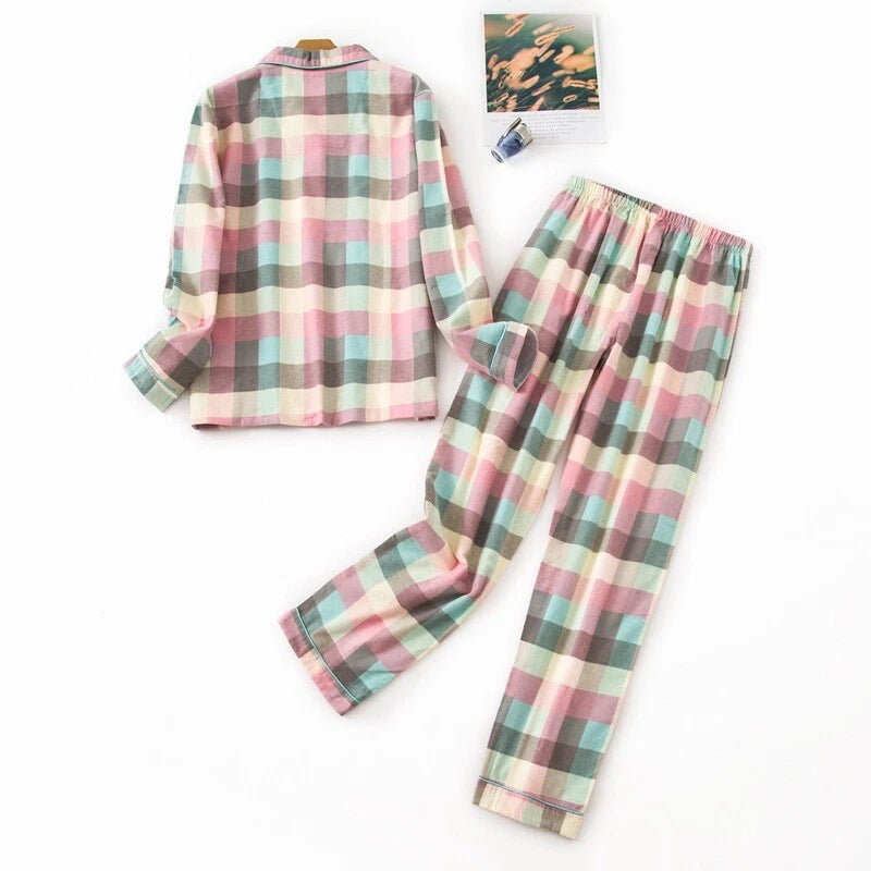 Womens 100% Cotton Pajamas Set Flannel Printed Button Nightwear Loungewear 12-24