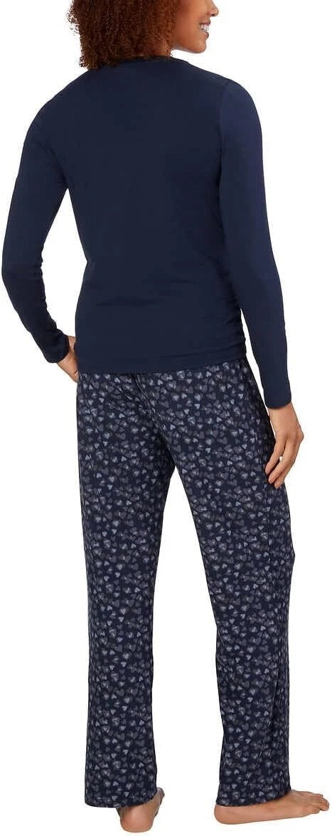 Womens Calvin Klein 2 PC PJ Pajama Lounge Set Navy Blue Hearts Small S