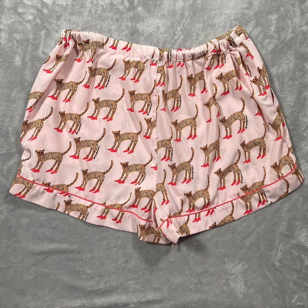 Bouffants Broken Hearts Pajama Set Women Large Pink Cheetah Novelty Sleep Lounge