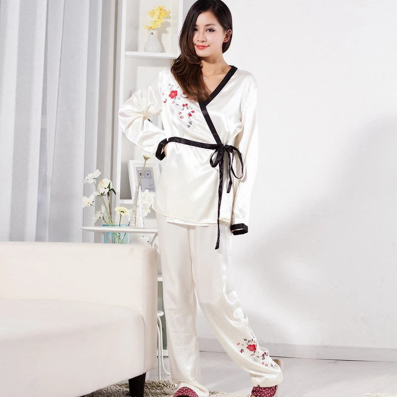 NEW Sexy Women's Silk Satin Pajama Set Sleepwear & Robes Nightgown #P019 White-