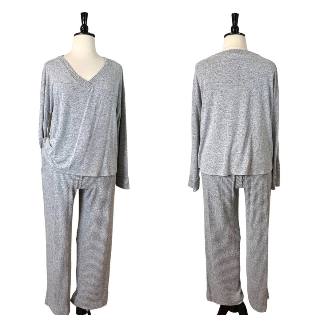 Soma Women’s Lounge Set Brushed Terry Ribbed Wide Leg Pants Gray Size XXL Plus