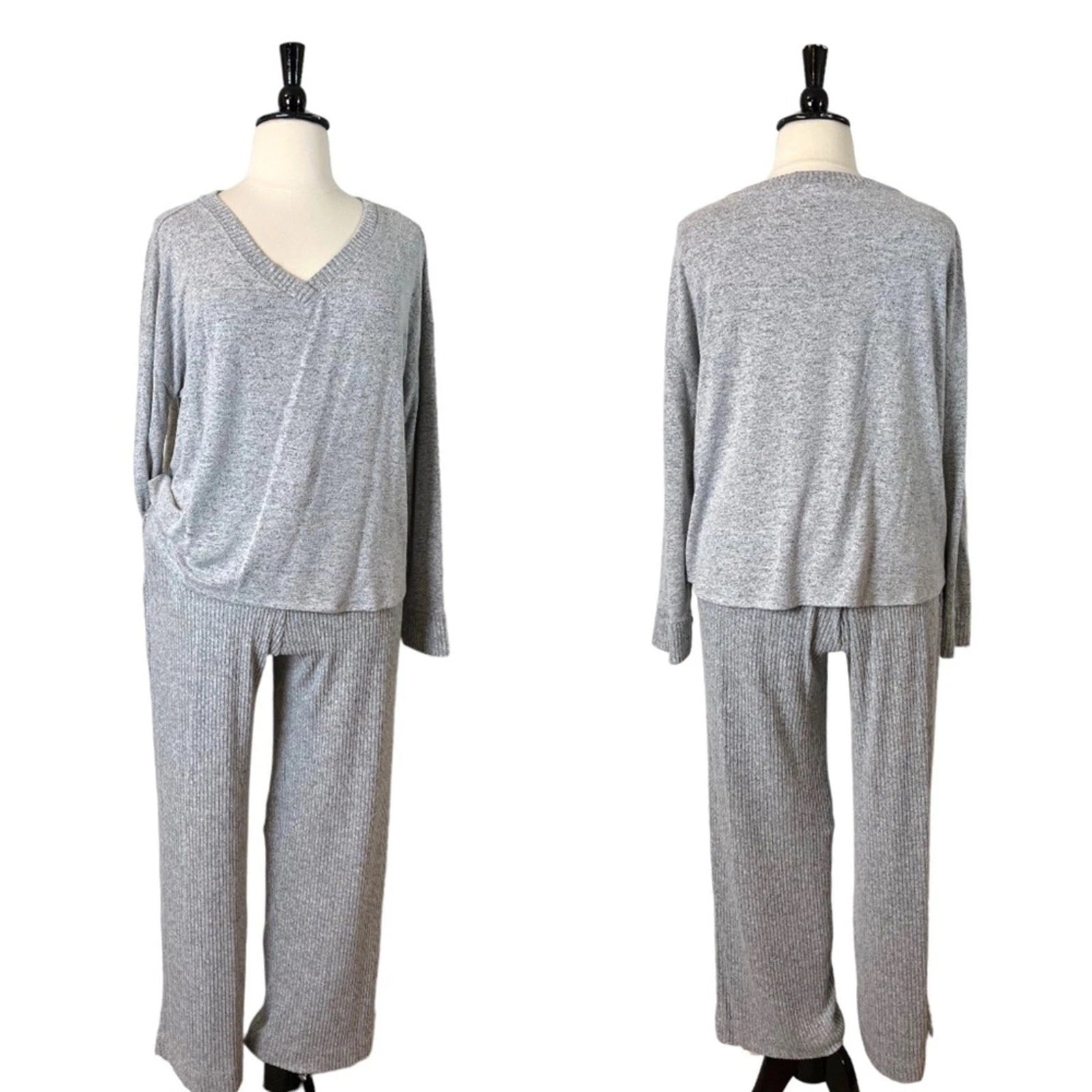 Soma Women’s Lounge Set Brushed Terry Ribbed Wide Leg Pants Gray Size XXL Plus