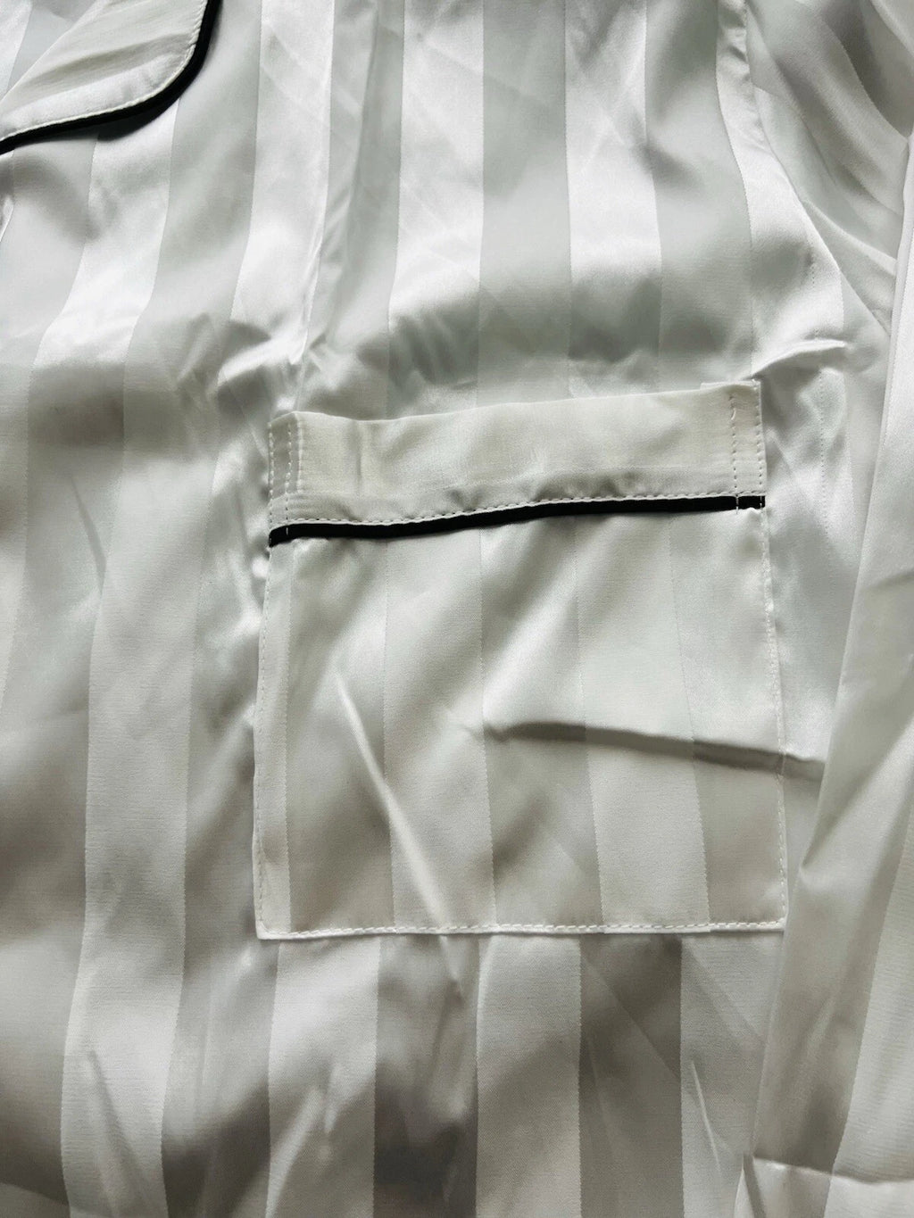 New Women’s Plus Size 5XL White Satin Pyjamas Pjs Sleepwear Set Black Trim