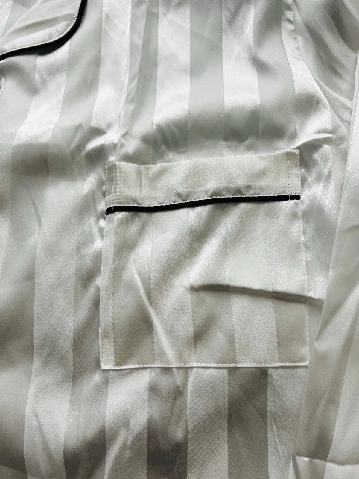 New Women’s Plus Size 5XL White Satin Pyjamas Pjs Sleepwear Set Black Trim