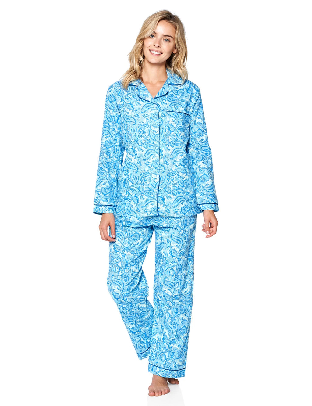 Casual Nights Women's Flannel Long Sleeve Button Down Pajama Set