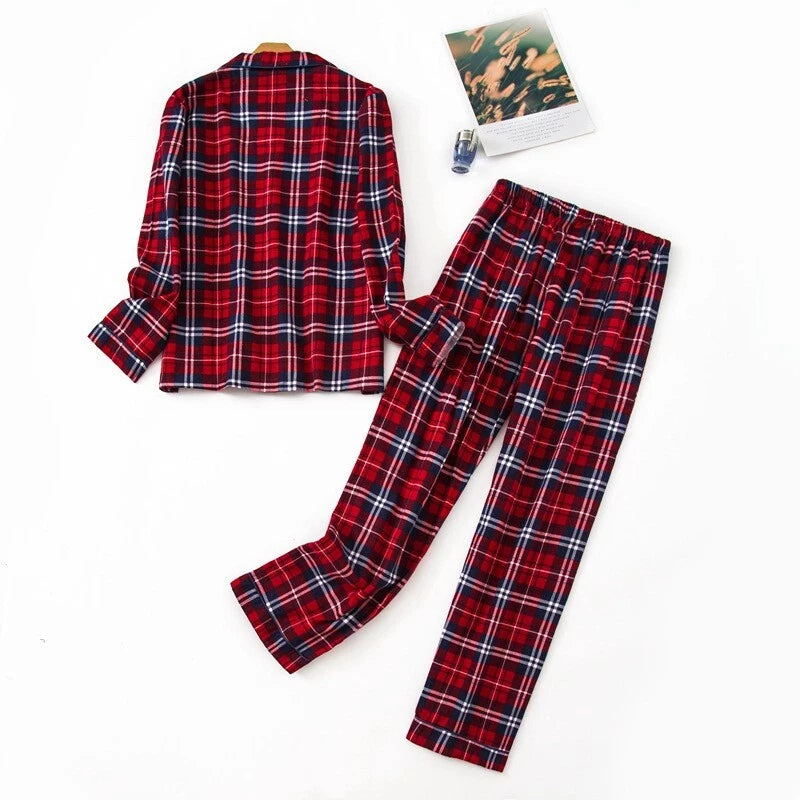 Womens 100% Cotton Pajamas Set Flannel Printed Button Nightwear Loungewear 12-24