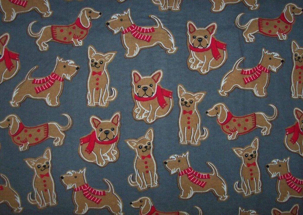 NWT PJ Salvage Gray/Red GINGERBREAD DOG COOKIES Cotton Flannel Pajama Set M
