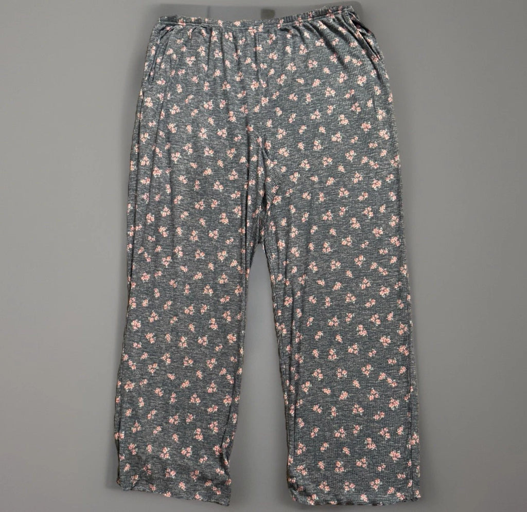 LAURA ASHLEY Pajama Set Womens 1X-Large Gray Pink Floral Short Sleeve Top/Pants