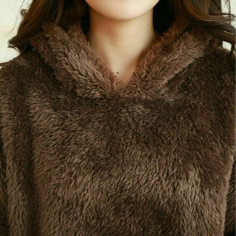 Damen Flanell Pyjama Mädchen Süß Kawaii Warm Koralle Fleece Nachtwäsche Set Dick