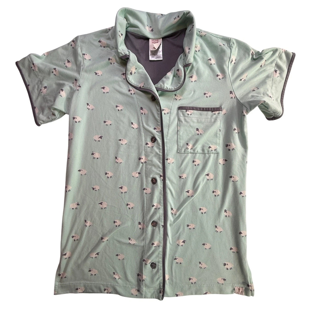MUNKI MUNKI Women’s Pajama Set Mint Green Sheep Print Short Sleeve Top Pants XS