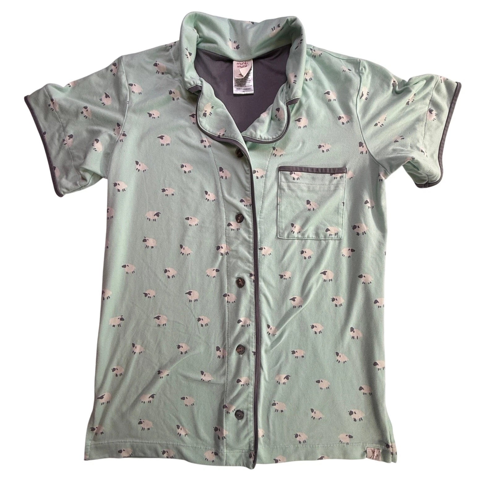 MUNKI MUNKI Women’s Pajama Set Mint Green Sheep Print Short Sleeve Top Pants XS