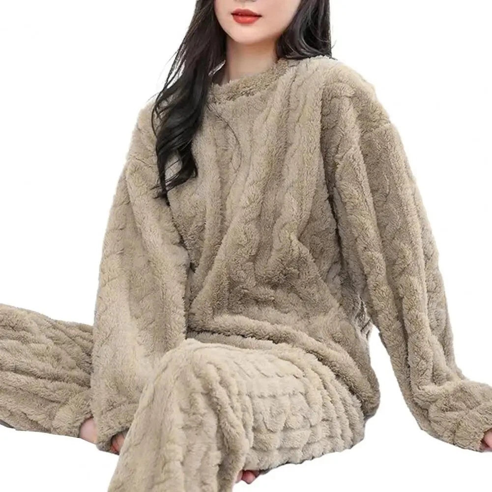 Winter Pajama Sets Women Sleepwear 2-piece Thicken Pullover Pants