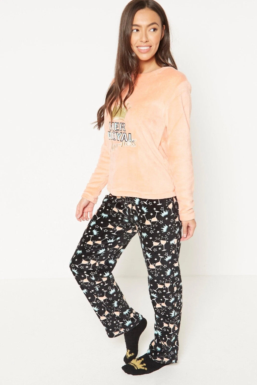 Ladies Womens SUPERSOFT FLEECE Pyjamas and Matching Socks Cosy PJ SET UK 8-26