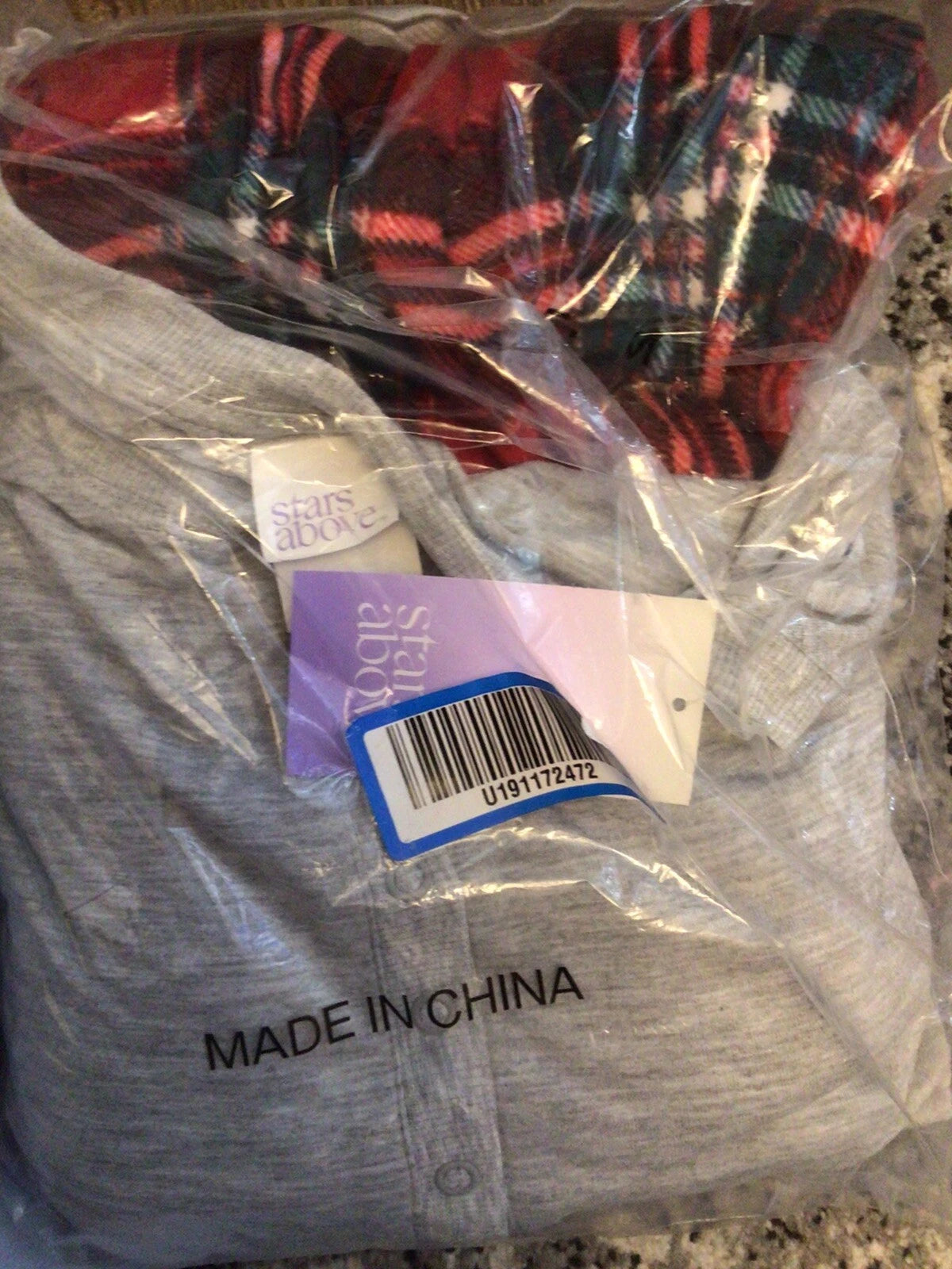 STARS ABOVE Women's Henley Pajama Sleepwear Set Long Sleeve Top Gray Plaid NWT L