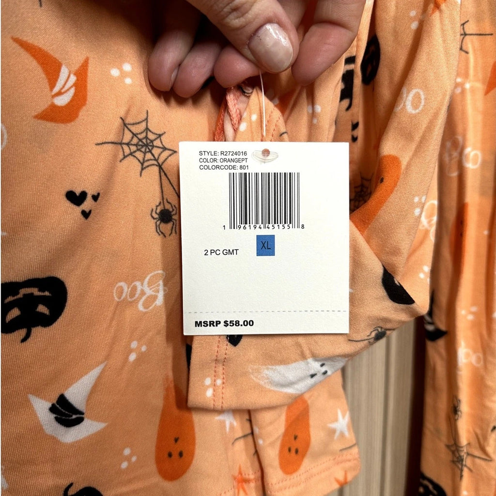 Kensie 2-Piece Women's Halloween Boo Orange Pajamas Set Size XL