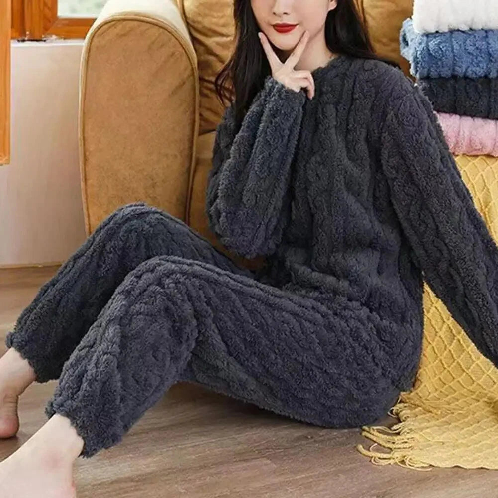Winter Pajama Sets Women Sleepwear 2-piece Thicken Pullover Pants