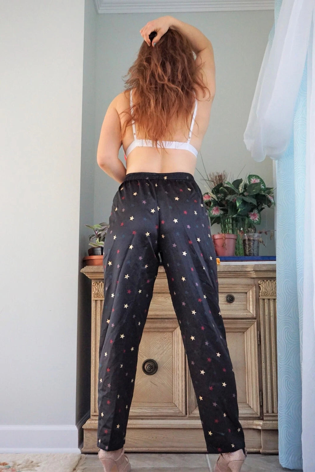 Black Satin pajama Shirt OR Pants Gold sparkle stars silky smooth NEW XS-2X