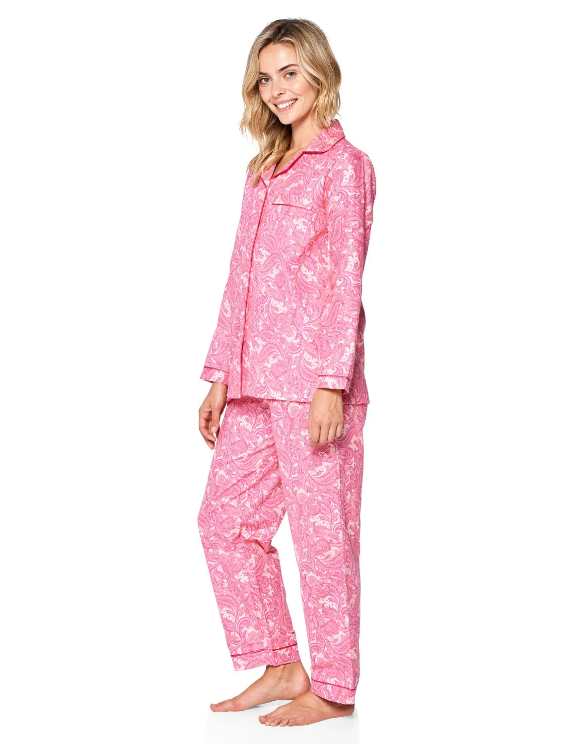 Casual Nights Women's Flannel Long Sleeve Button Down Pajama Set