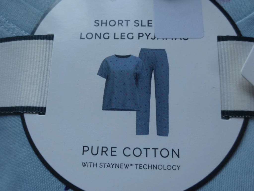 M&S MARKS & SPENCER BLUE MIX COTTON SHORT SLEEVE PYJAMA SET SIZE S UK SIZE 8-10