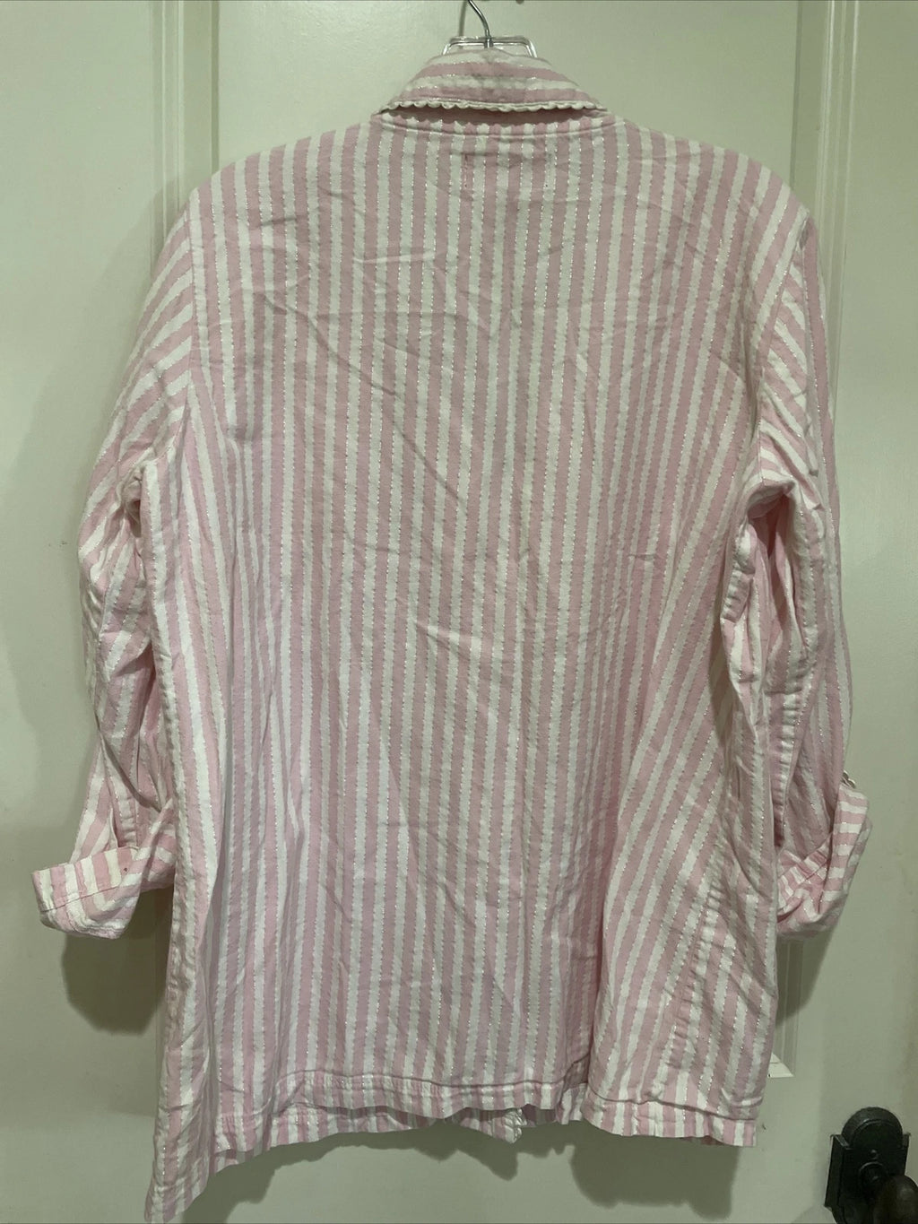 Victoria’s Secret Pajama Set Pink & White Striped Metallic Cotton Large Long