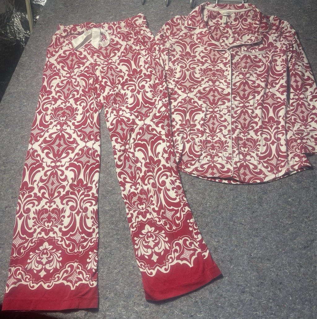 Soma Cool Nights Pajama Set Red Damask Baroque Print XS