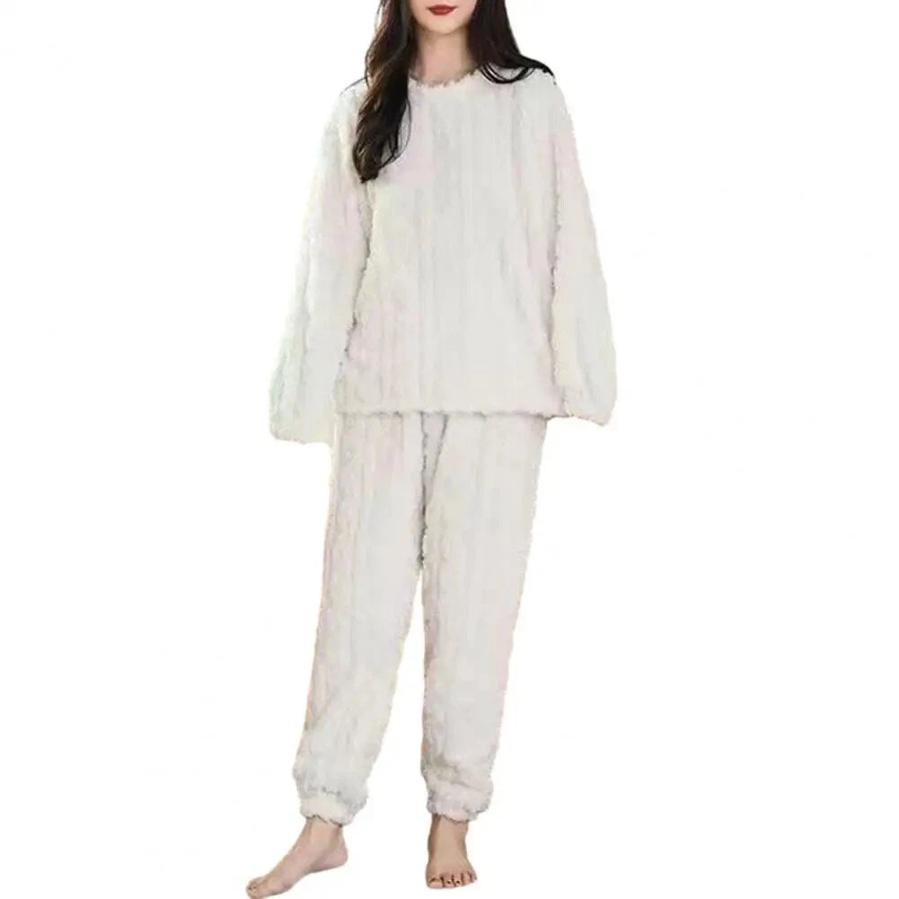 Winter Pajama Sets Women Sleepwear 2-piece Thicken Pullover Pants