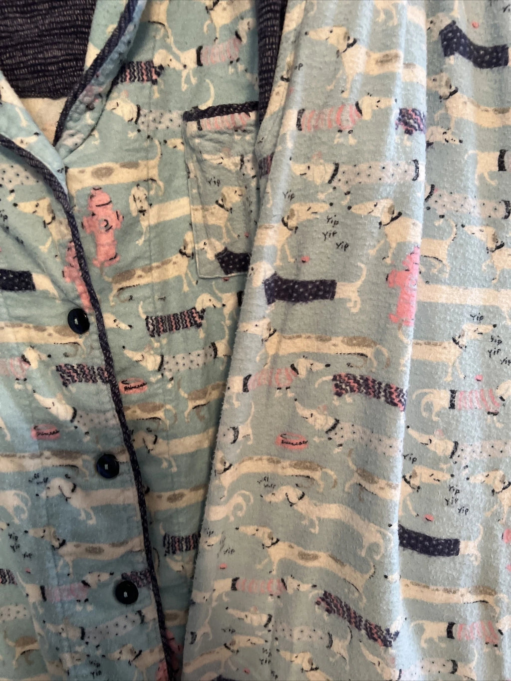 Munki Munki Flannel Pajamas Large Blue Dachshund Weiner Dog Pockets