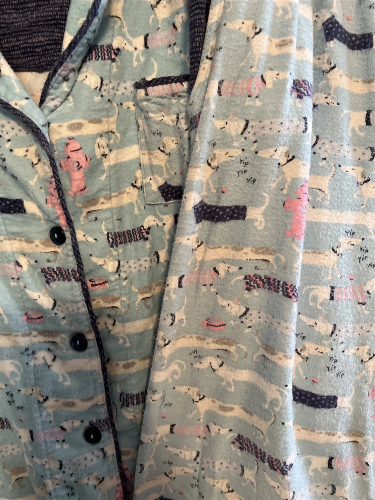Munki Munki Flannel Pajamas Large Blue Dachshund Weiner Dog Pockets