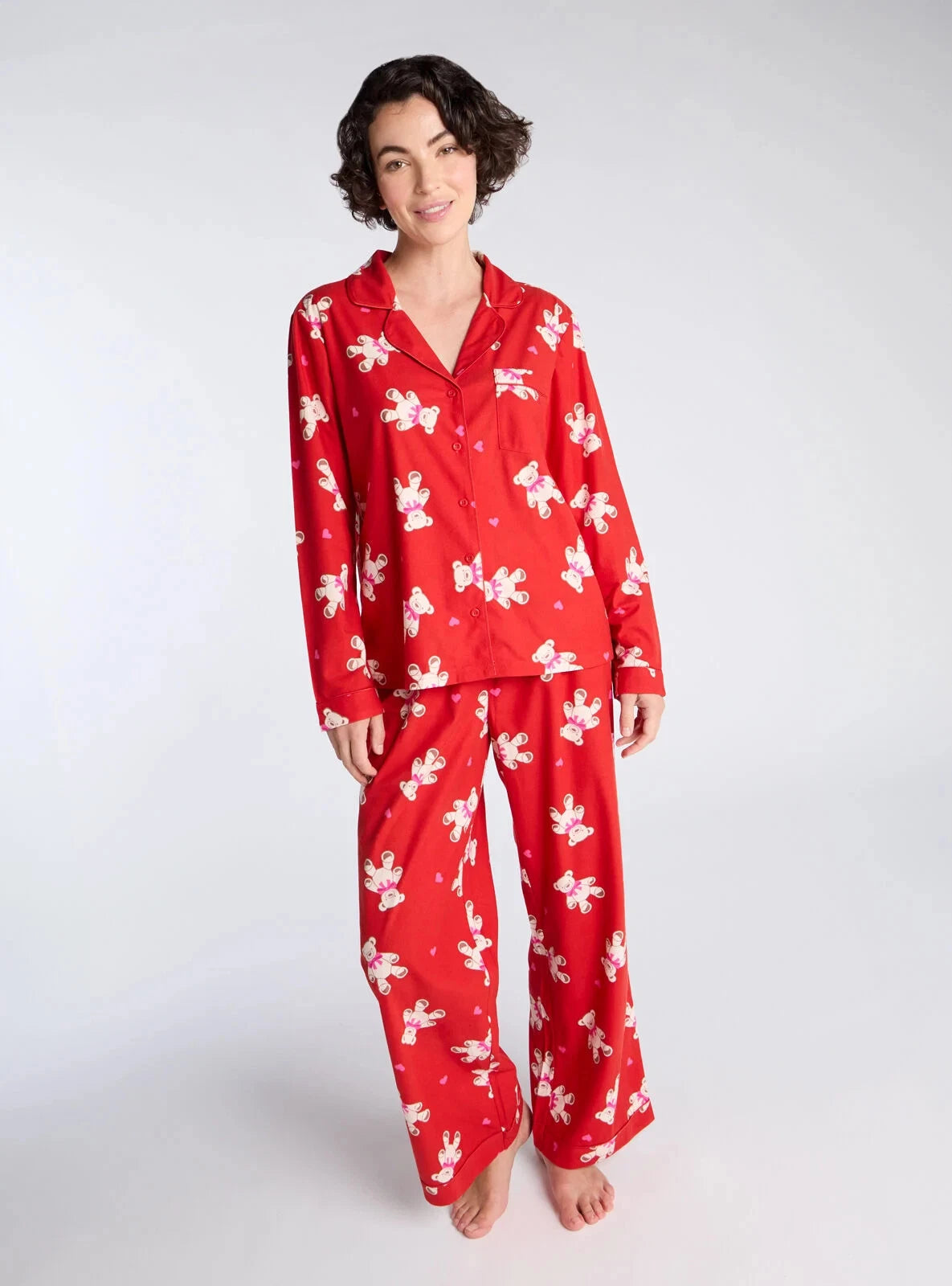 Boux Avenue Pyjama Set Women's Teddy Bear Fleece Ladies Nightwear PJ with Bag