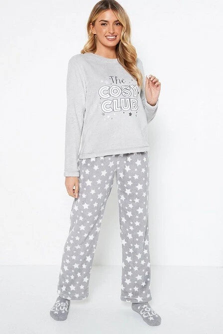 Ladies Womens SUPERSOFT FLEECE Pyjamas and Matching Socks Cosy PJ SET UK 8-26