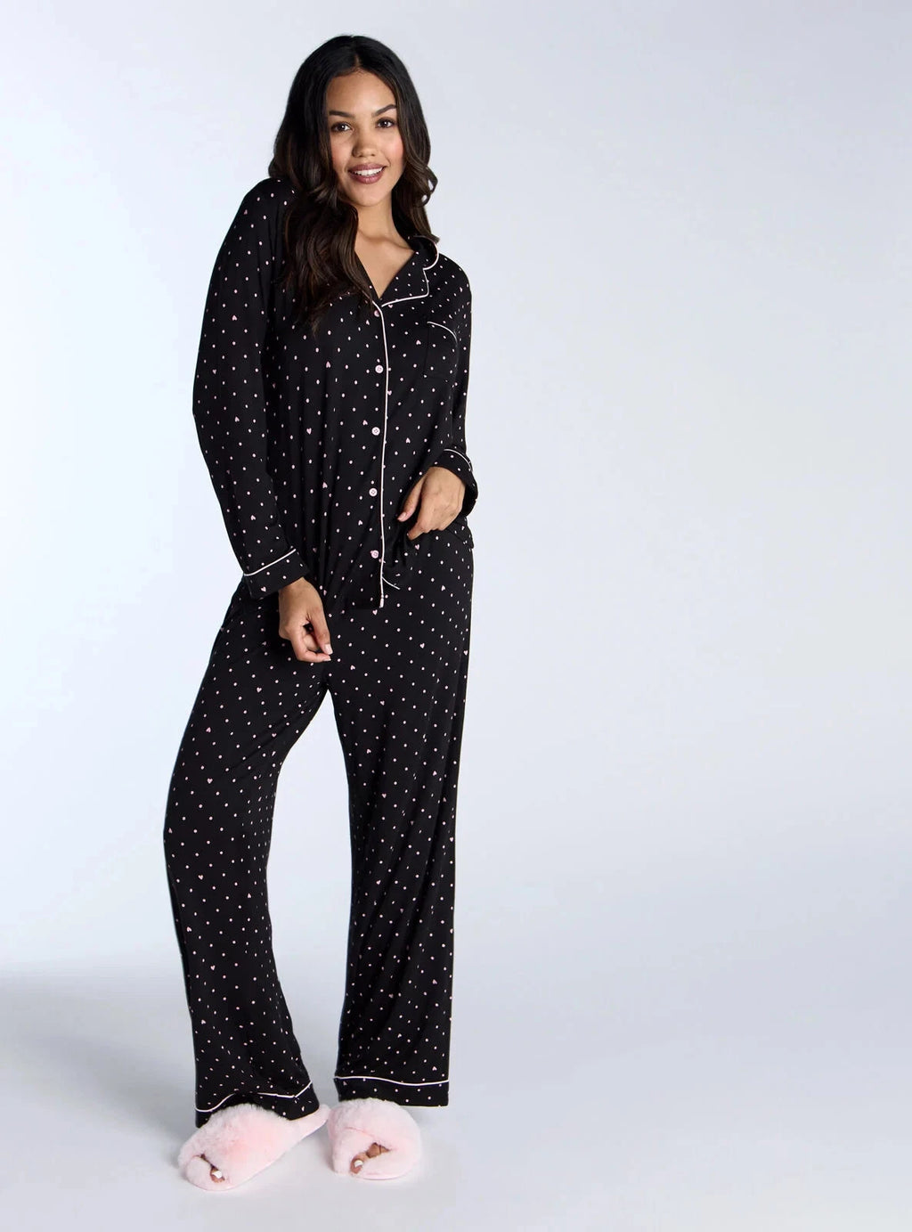 Boux Avenue Pyjama Set Women's Soft Heart Spot Print Top and Trouser Nightwear