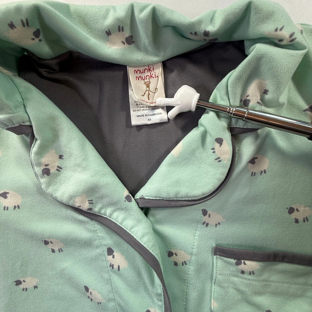 MUNKI MUNKI Women’s Pajama Set Mint Green Sheep Print Short Sleeve Top Pants XS