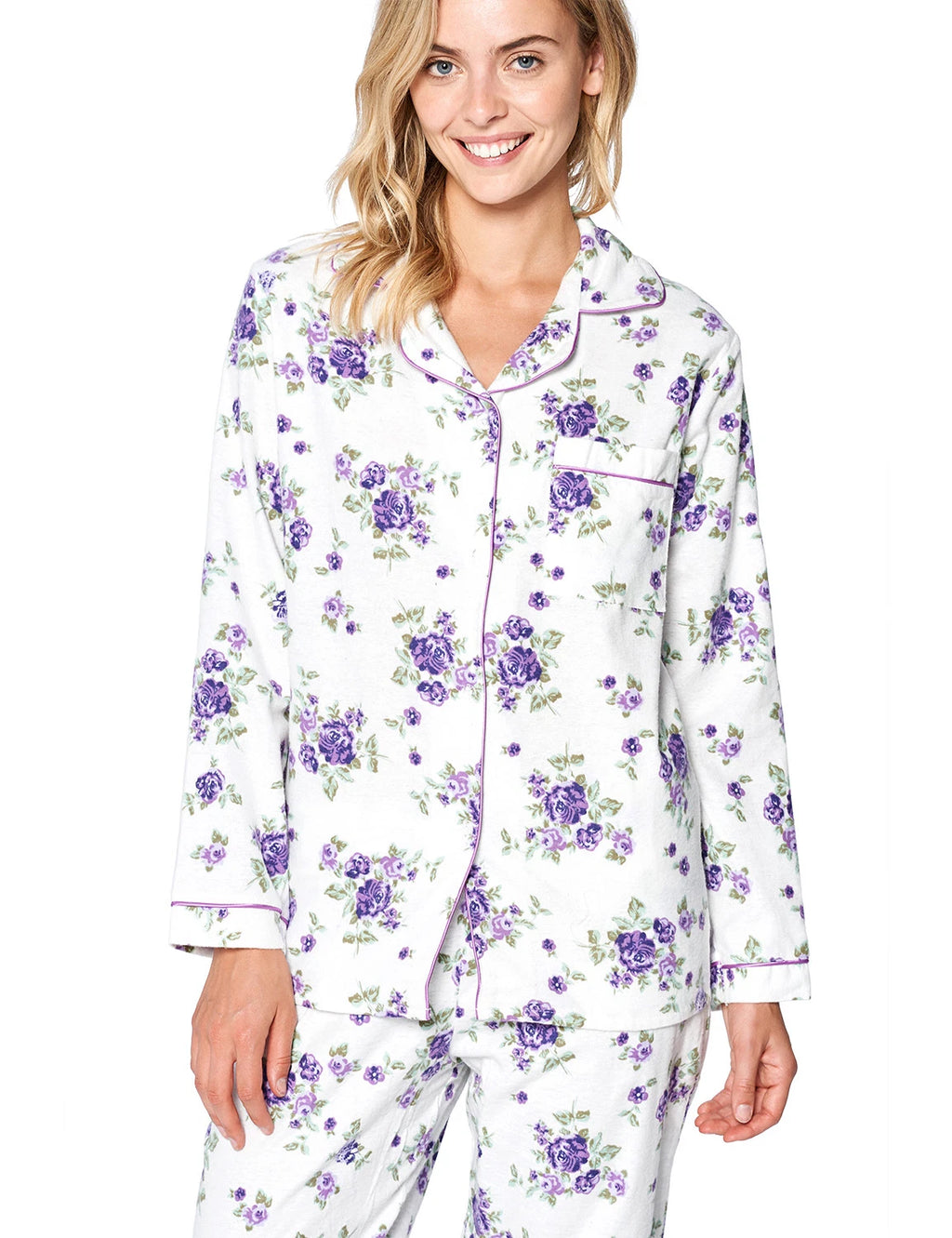 Casual Nights Women's Flannel Long Sleeve Button Down Pajama Set