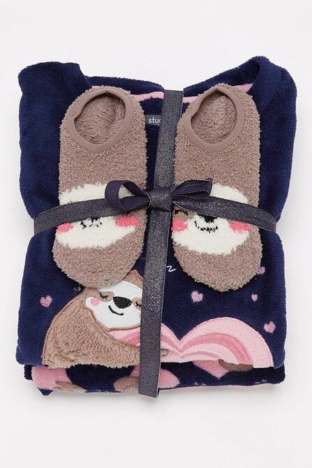 Ladies Womens SUPERSOFT FLEECE Pyjamas and Matching Socks Cosy PJ SET UK 8-26