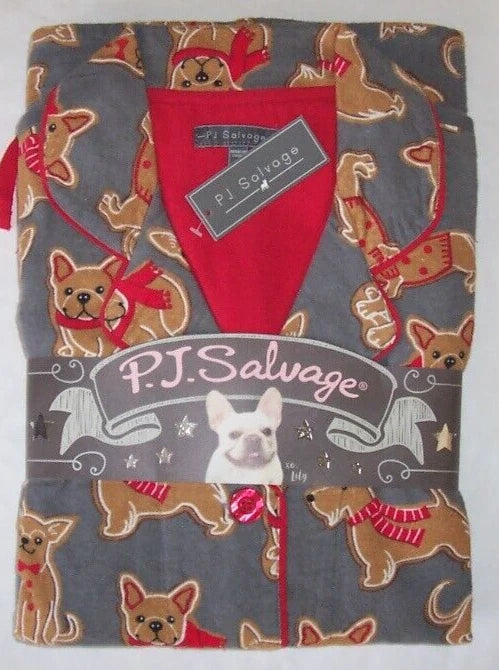 NWT PJ Salvage Gray/Red GINGERBREAD DOG COOKIES Cotton Flannel Pajama Set M