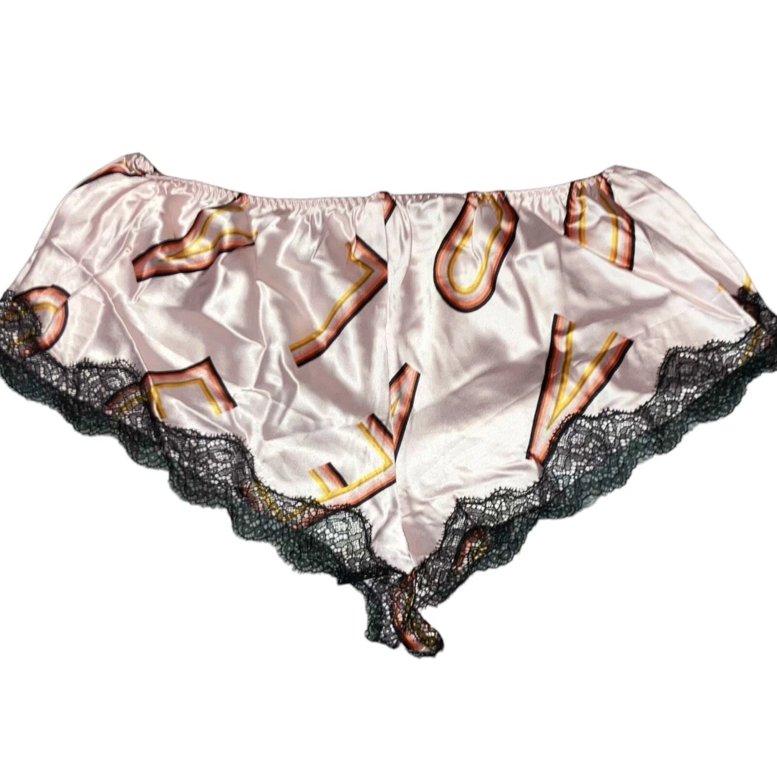 Victoria's Secret Pink Black Lace Satin Pajama Sleep Shorts ONLY Letters Sz M