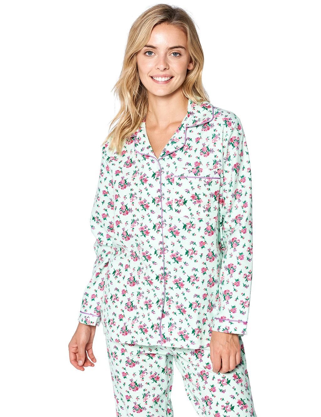 Casual Nights Women's Flannel Long Sleeve Button Down Pajama Set