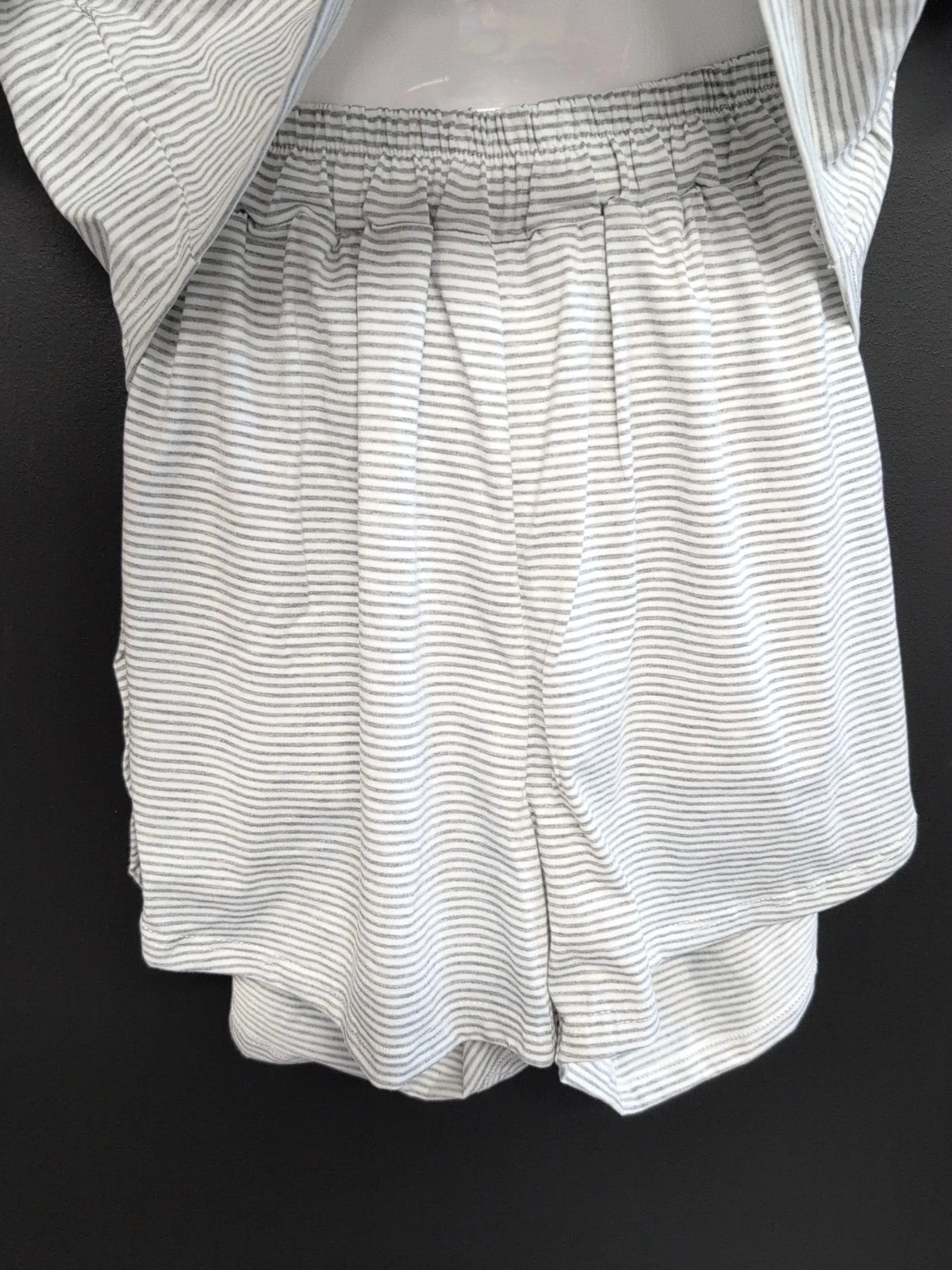 Split Short Pajama Set 2 Piece Women Sleepwear Striped Cotton Loungewear M Gray