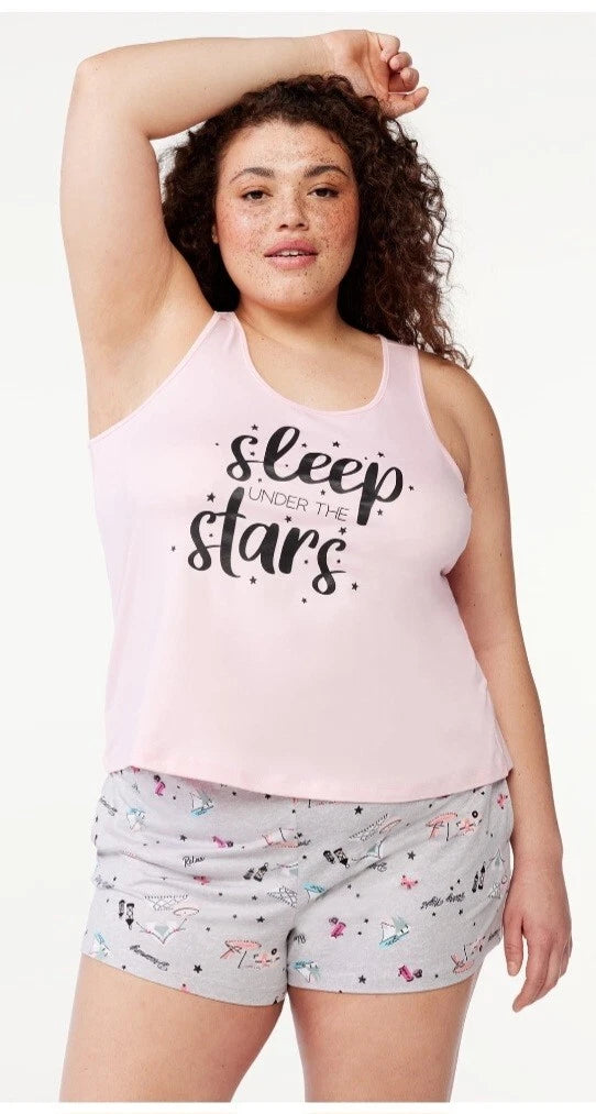 New Joyspun Women's 2pc Print Tank Top and Shorts Pajama Set Size L(12-14)