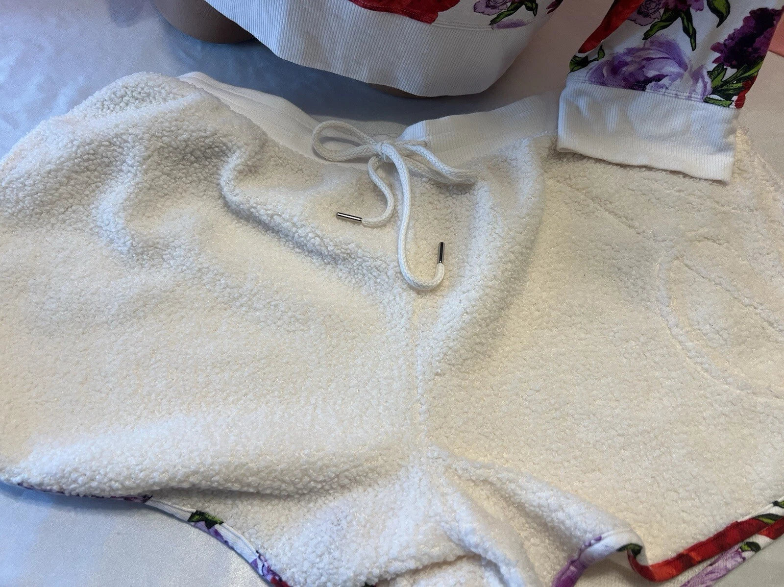 Victoria's Secret Hoodie Pajama Modal Set Fleece Trim & Shorts Floral Print XL