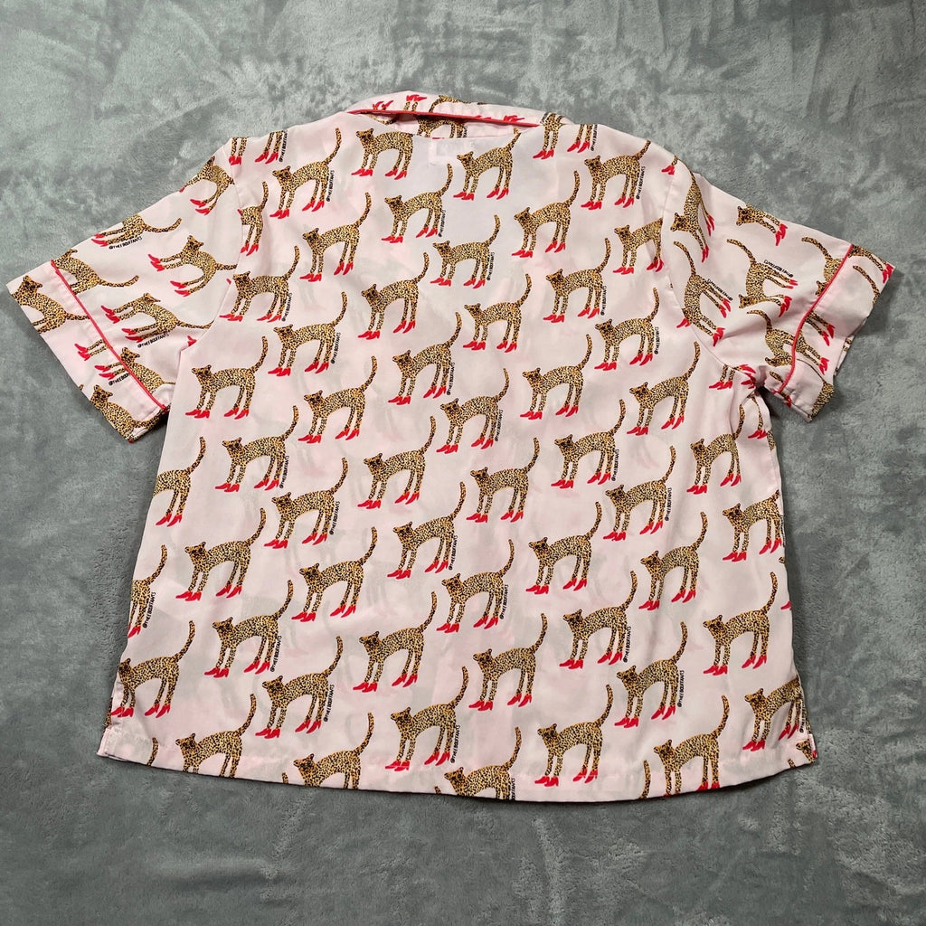 Bouffants Broken Hearts Pajama Set Women Large Pink Cheetah Novelty Sleep Lounge