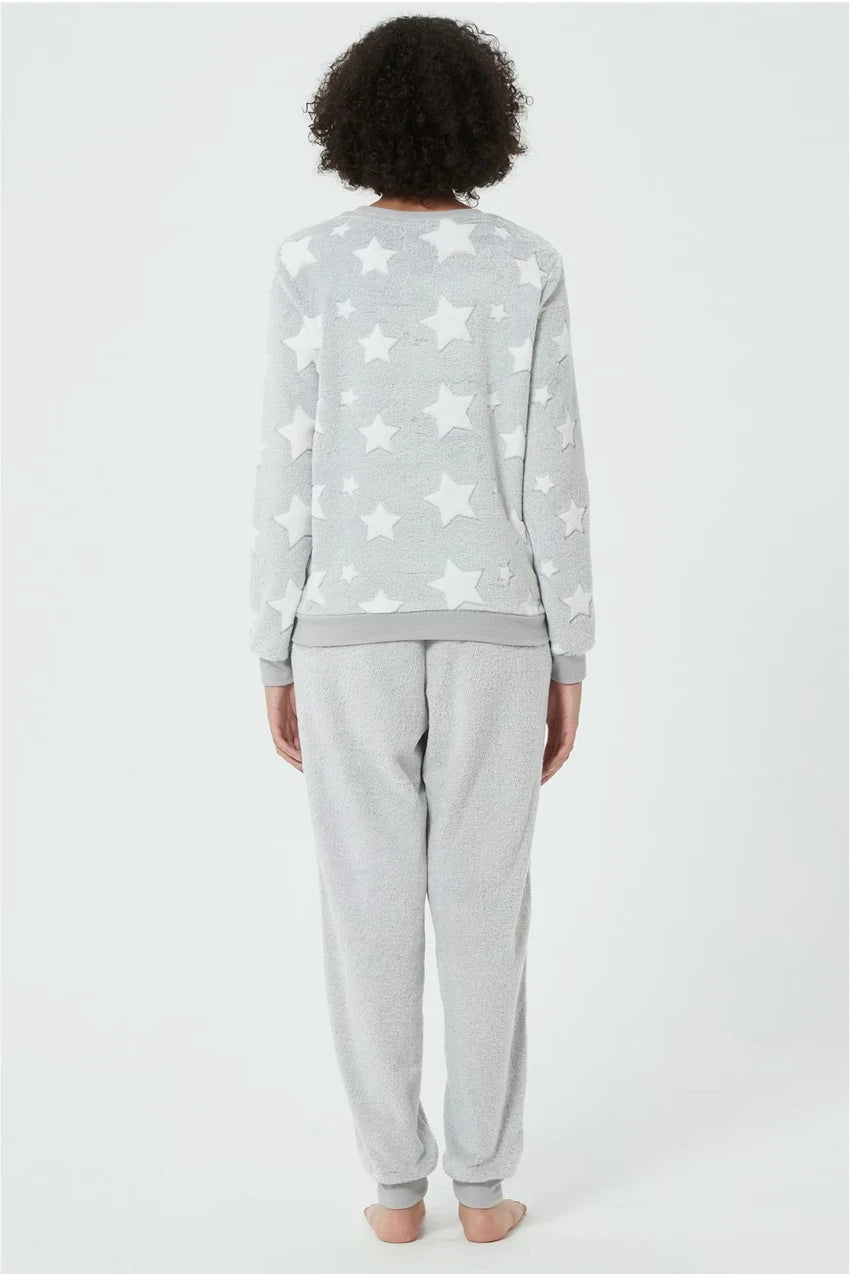 Ladies STAR SUPERSOFT FLEECE PYJAMAS Twosie Cosy Snuggle PJ SET UK 20-26