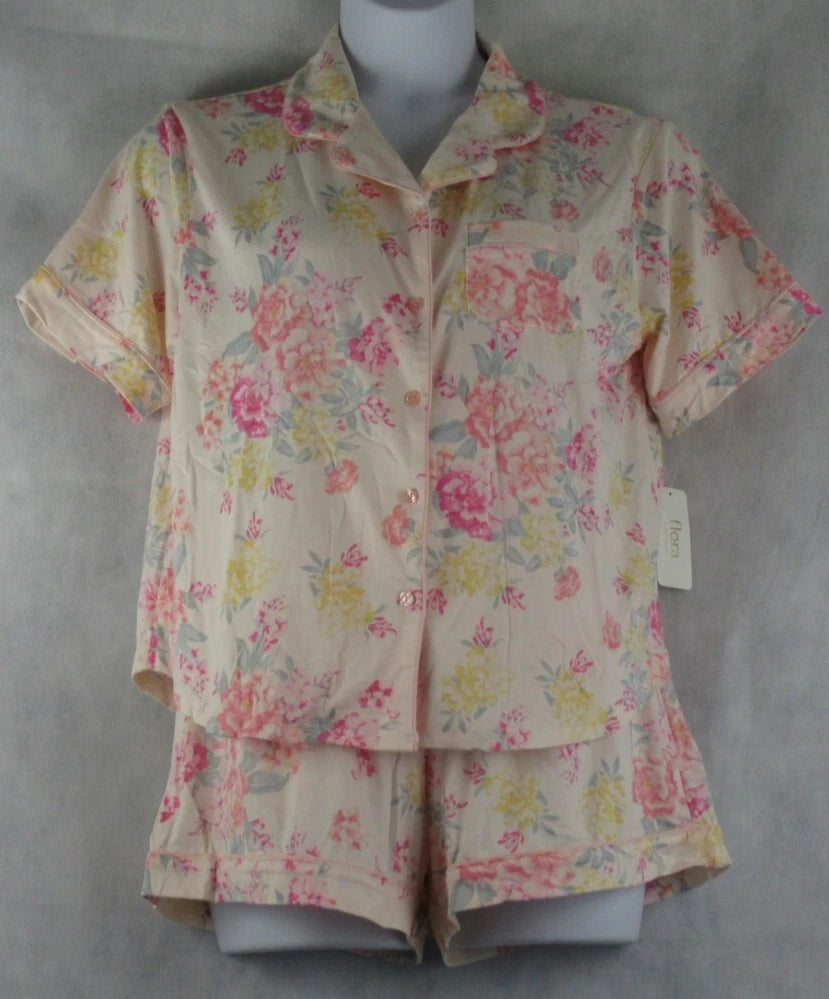 Flora by Flora Nikrooz Women's 2-Piece Shorty Pajama Set, Multi Floral, Large