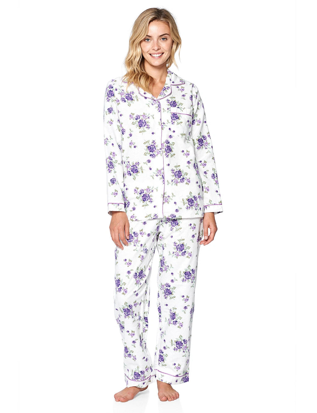 Casual Nights Women's Flannel Long Sleeve Button Down Pajama Set