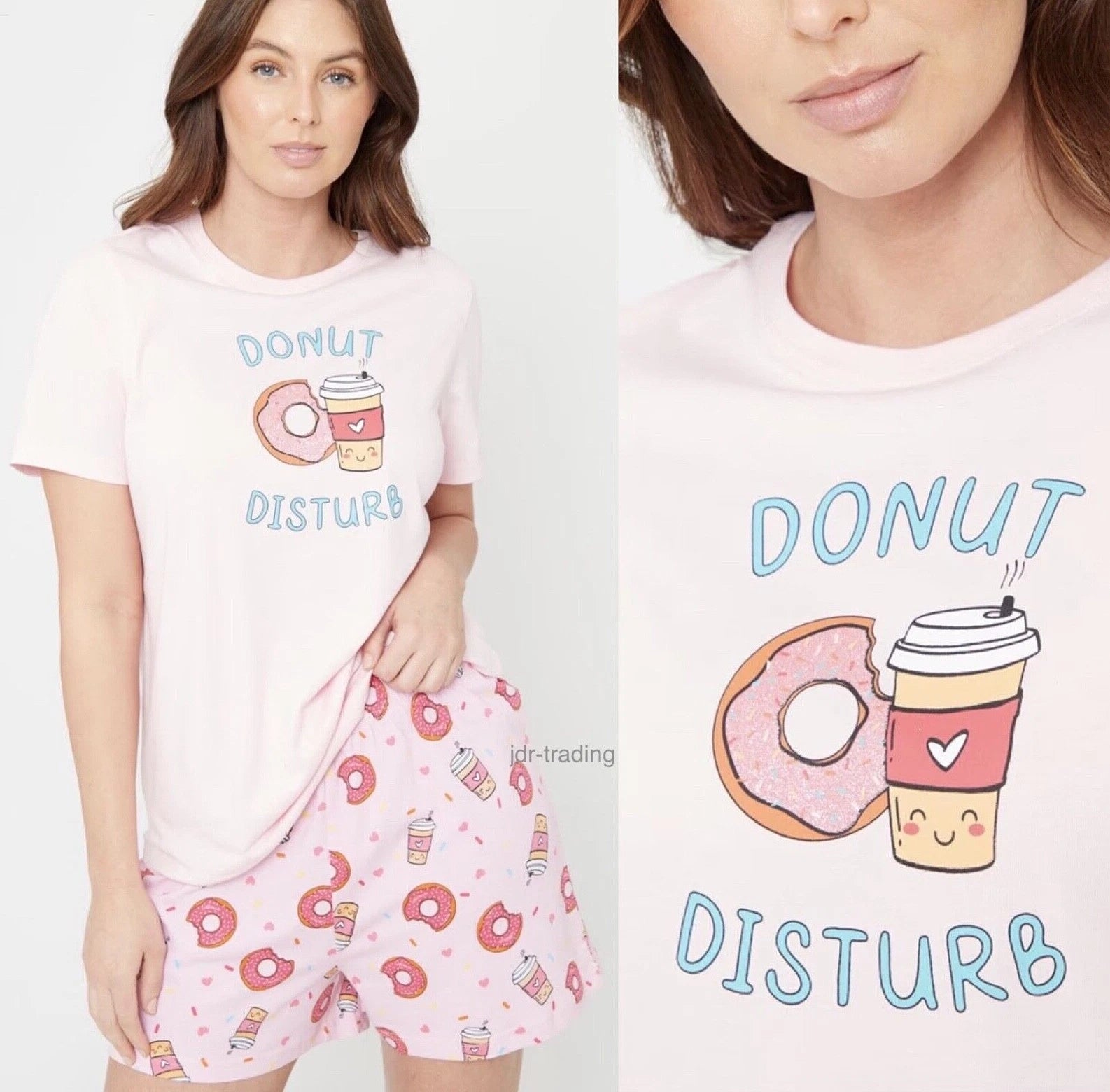 Ladies Womens Shortie PYJAMAS Set T SHIRT & SHORTS Top PJS Size UK 20-22