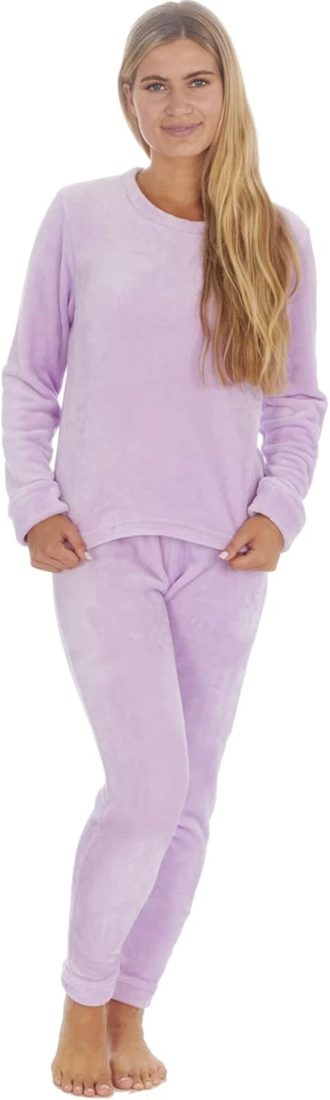 Ladies New Pyjamas Fleece Warm Velour Shimmer Pjs Lounge Set Size 8-22