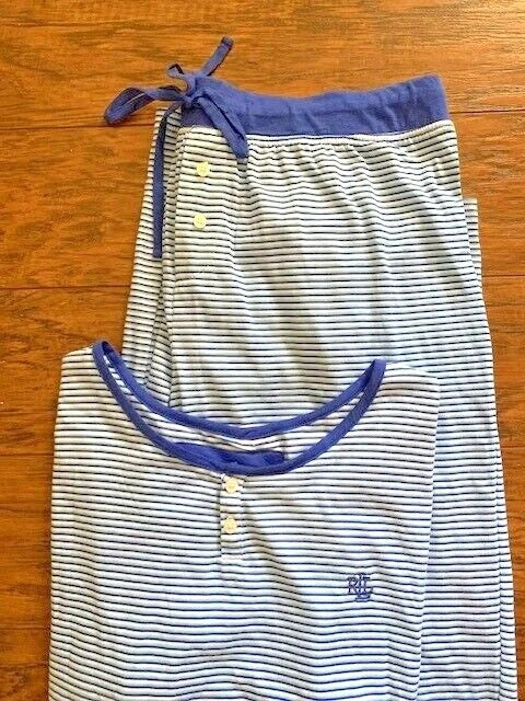 RALPH LAUREN WOMEN 2 PC PAJAMA SET SLEEPWEAR BLUE STRIPED S M L NWT