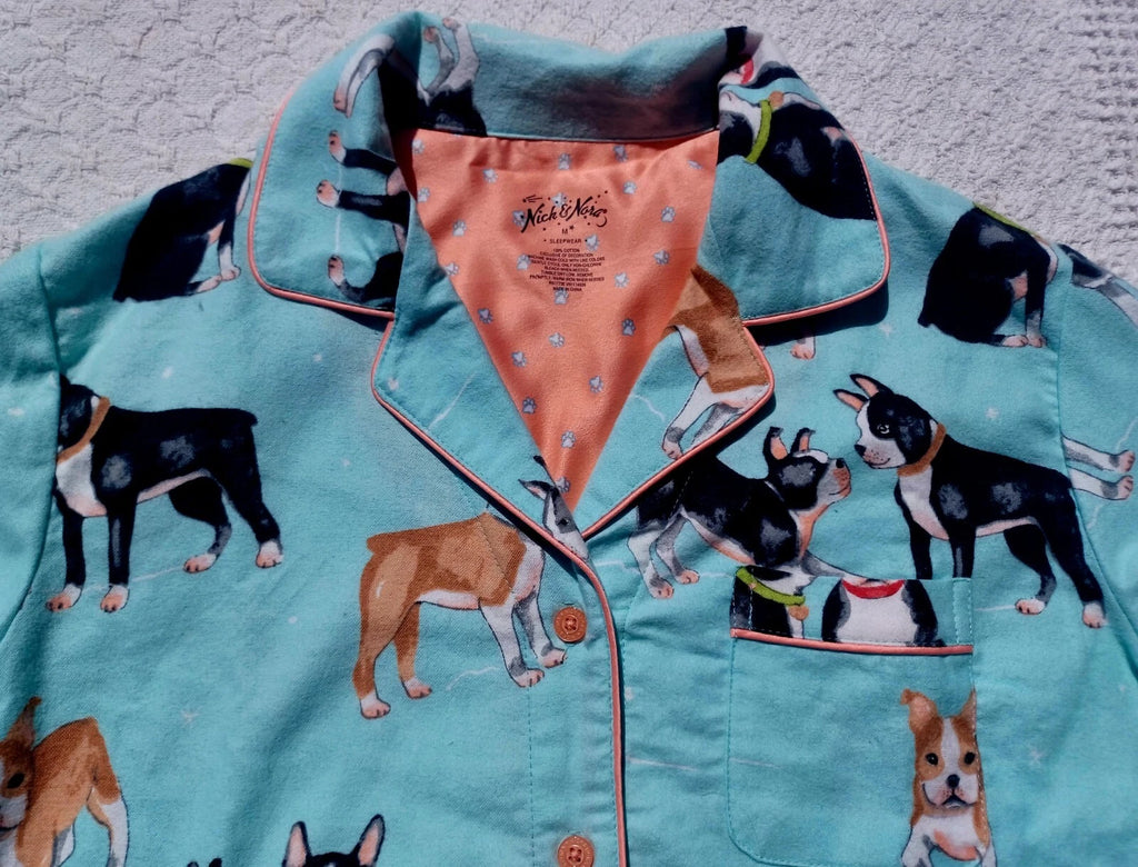 Nick&Nora Flannel Sleepwear Cotton Pajama Set Puppy Eyes Dog Print Relaxed M